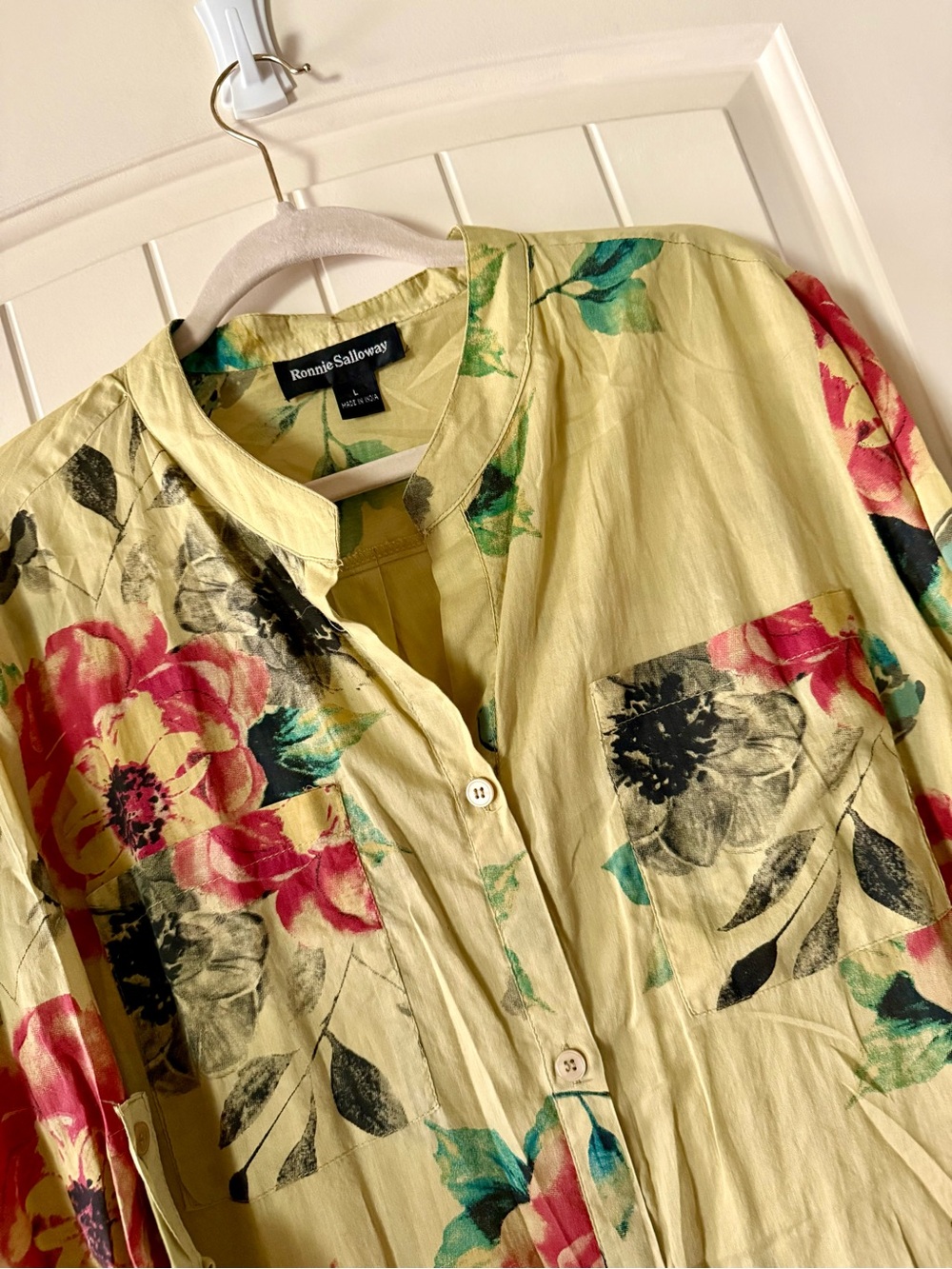 Ronnie Salloway High-Low Dress with a large watercolor floral design 100% Cotton